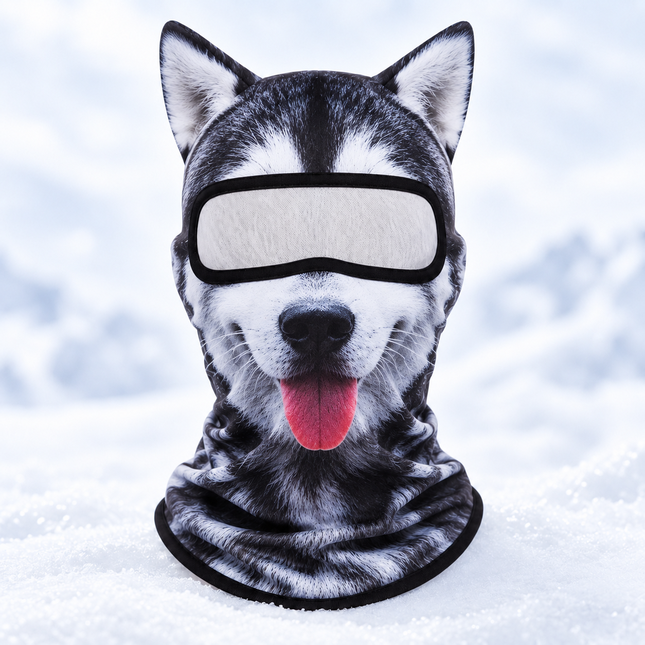Husky 3D animal ski balaclava, full-face hood, front view