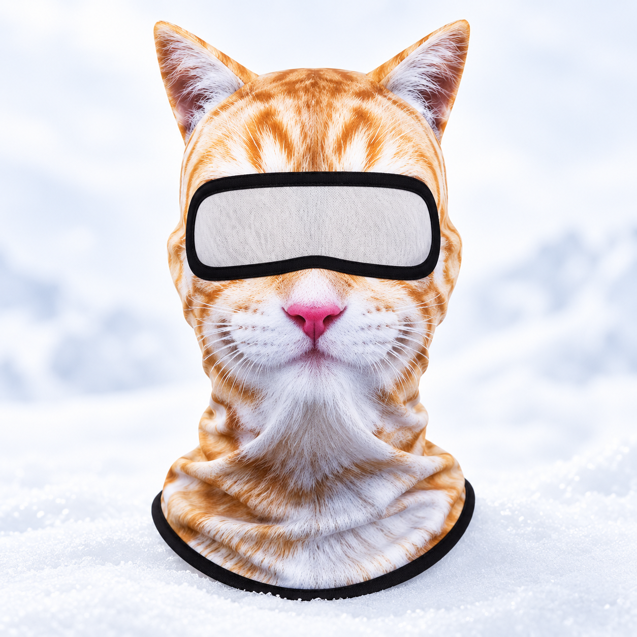 Orange Tabby 3D animal ski balaclava, full-face hood, front view
