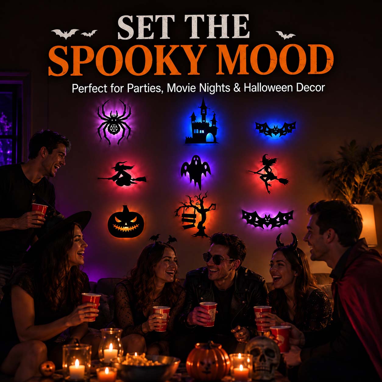 🔥Halloween LED Silhouette Wall Light Stickers, Battery Powered Peel
