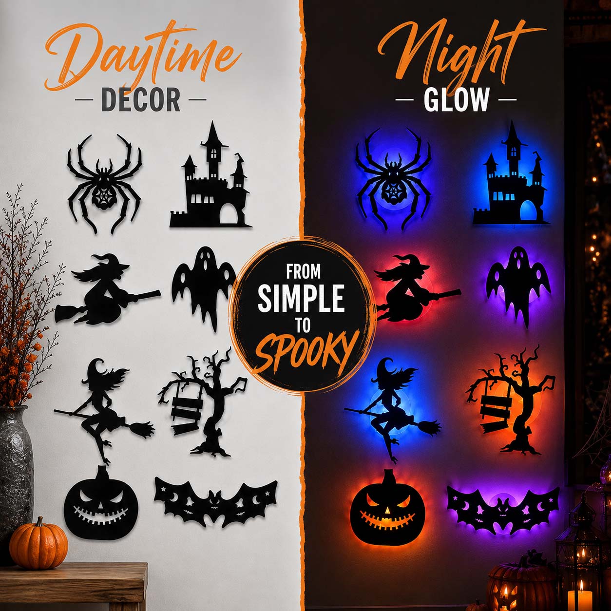 🔥Halloween LED Silhouette Wall Light Stickers, Battery Powered Peel