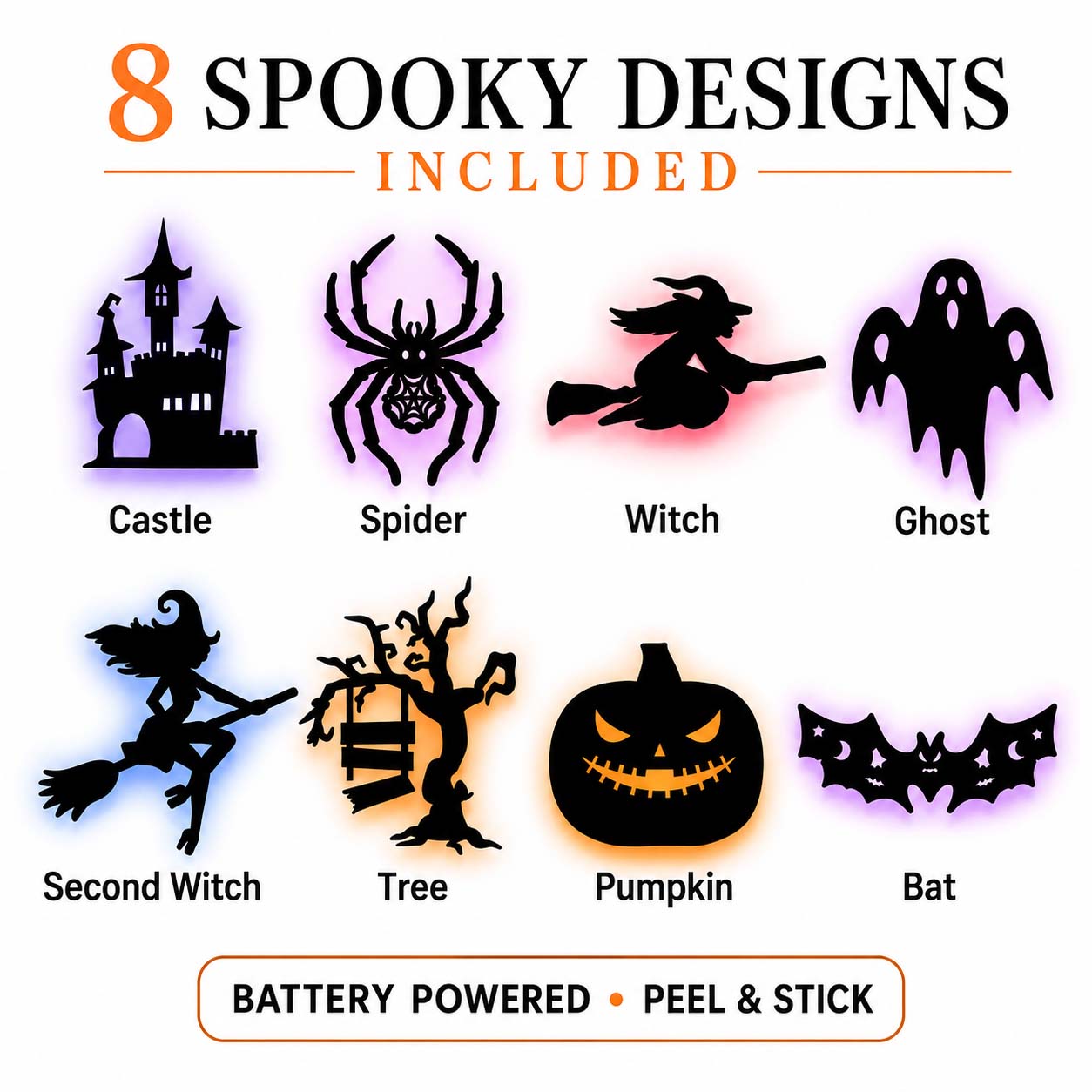 🔥Halloween LED Silhouette Wall Light Stickers, Battery Powered Peel
