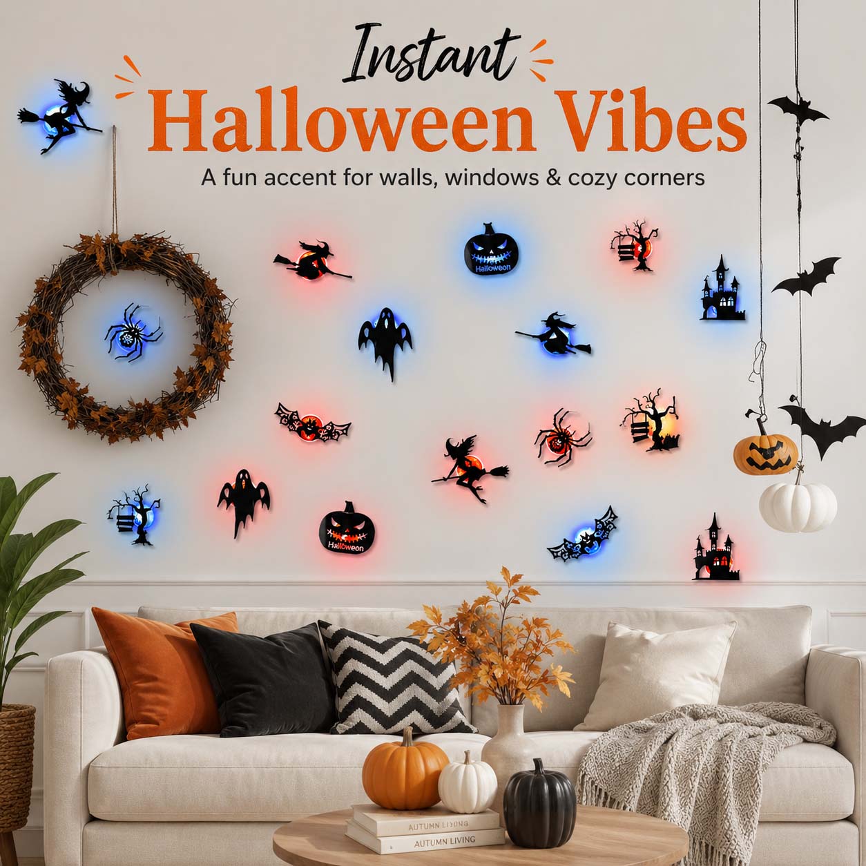 🔥Halloween LED Silhouette Wall Light Stickers, Battery Powered Peel