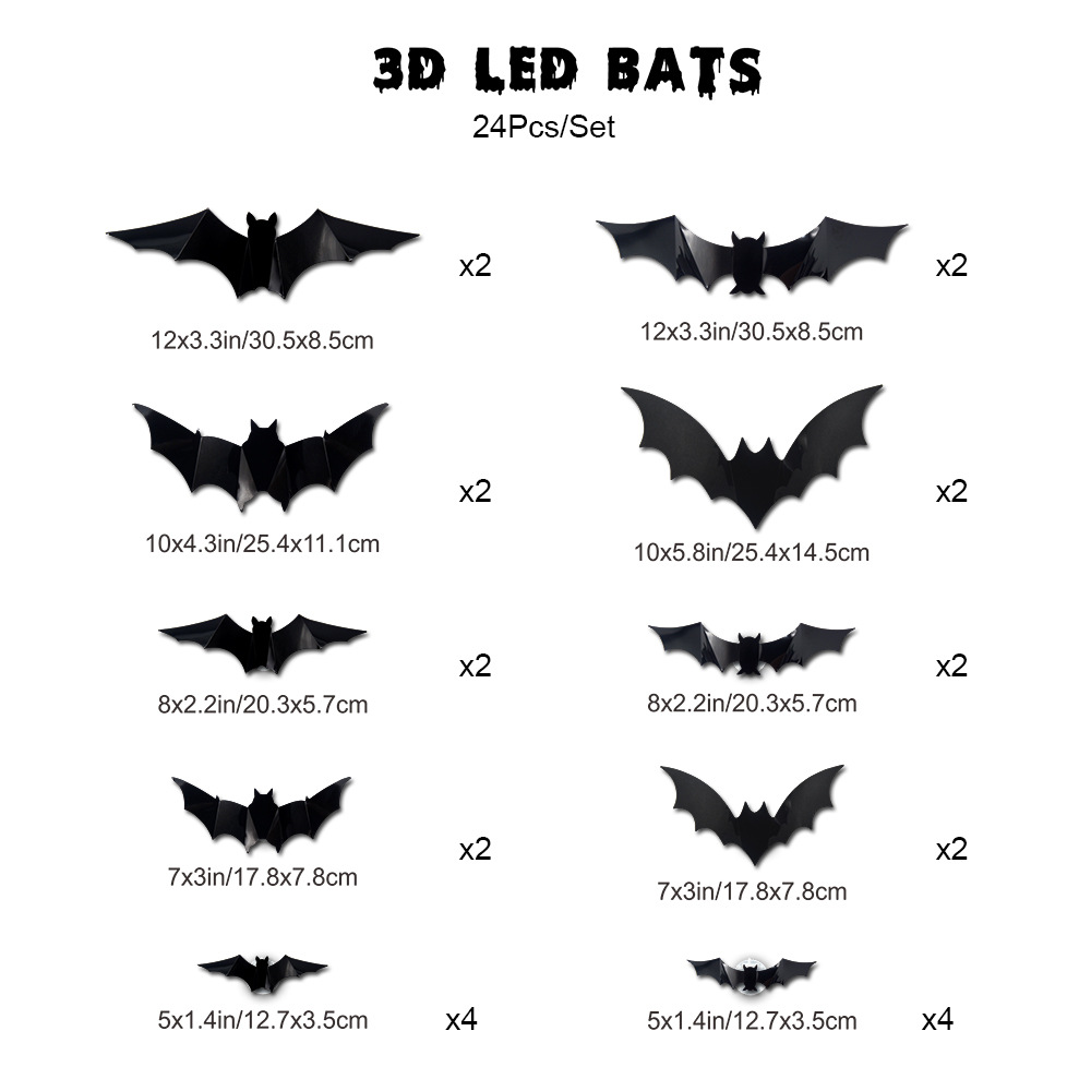 🦇💡3D LED Bat Light Halloween Wall Decor – Glowing Spooky Party Ornaments (24-Piece Set)
