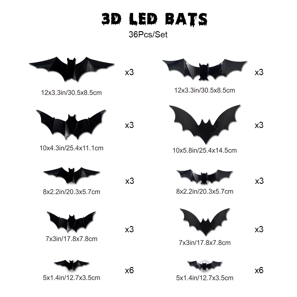 🦇💡3D LED Bat Light Halloween Wall Decor – Glowing Spooky Party Ornaments (24-Piece Set)