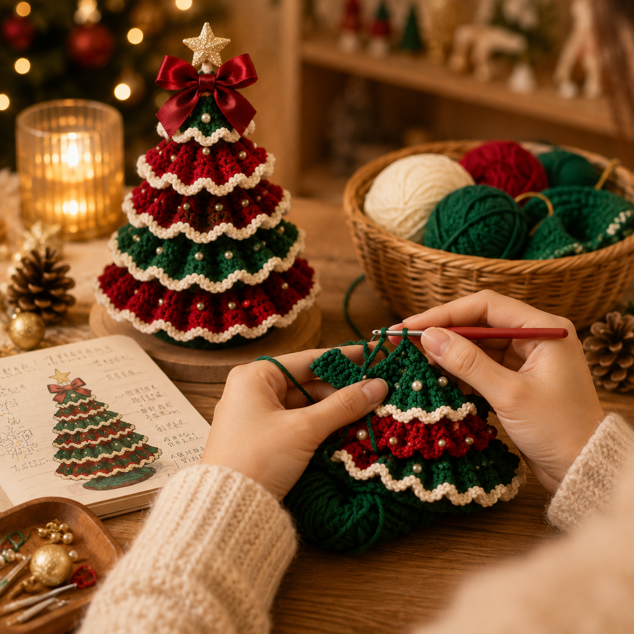 🤚🎁DIY Crochet Christmas Tree Kit – Handmade Holiday Decoration Set