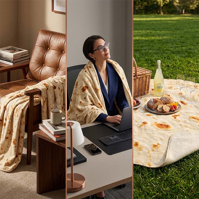 Realistic Food Print Round Flannel Throw Blanket