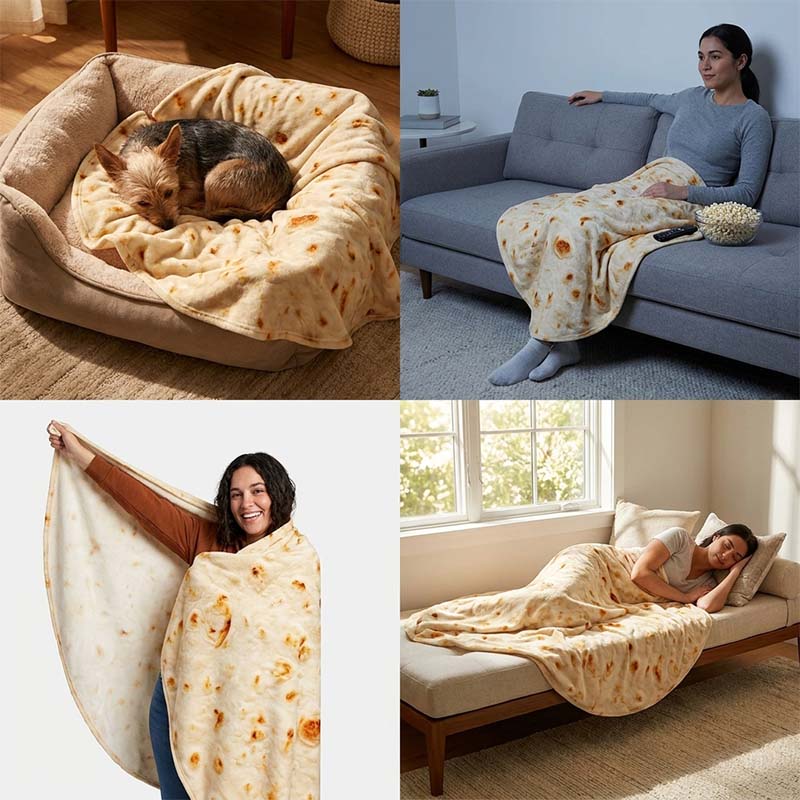 Realistic Food Print Round Flannel Throw Blanket