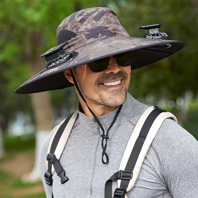 Large Brim Sun Hat Large Size Rechargeable Cool Hat Men'S Outdoor Camping Hiking Solar Quick-Drying Fisherman Hat Fan