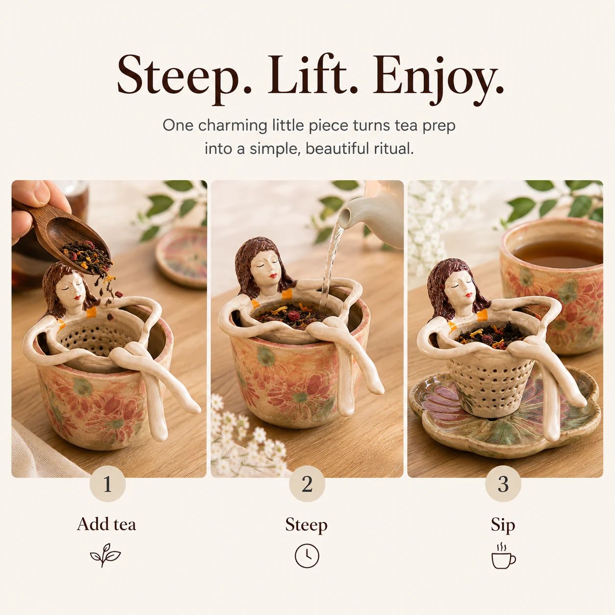 Whimsical Sitting Lady Ceramic Tea Strainer