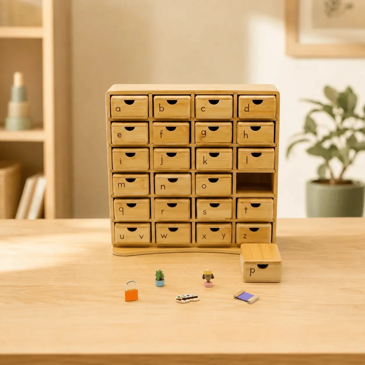 Print Complete Learning Set – Cabinet + 120 Miniature Objects Montessori Phonics Cabinet with 120 Miniature Objects