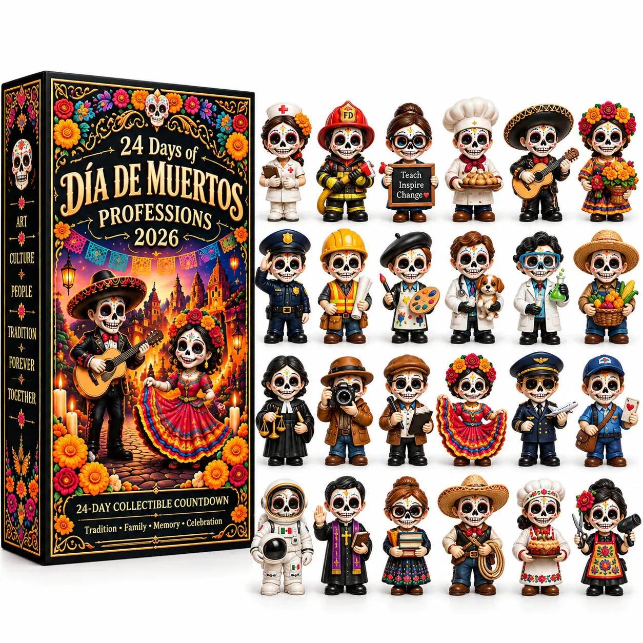 🧡💀 24 Days of Día de Muertos Professions Advent Calendar 2026 – 24 Unique Calavera Collect