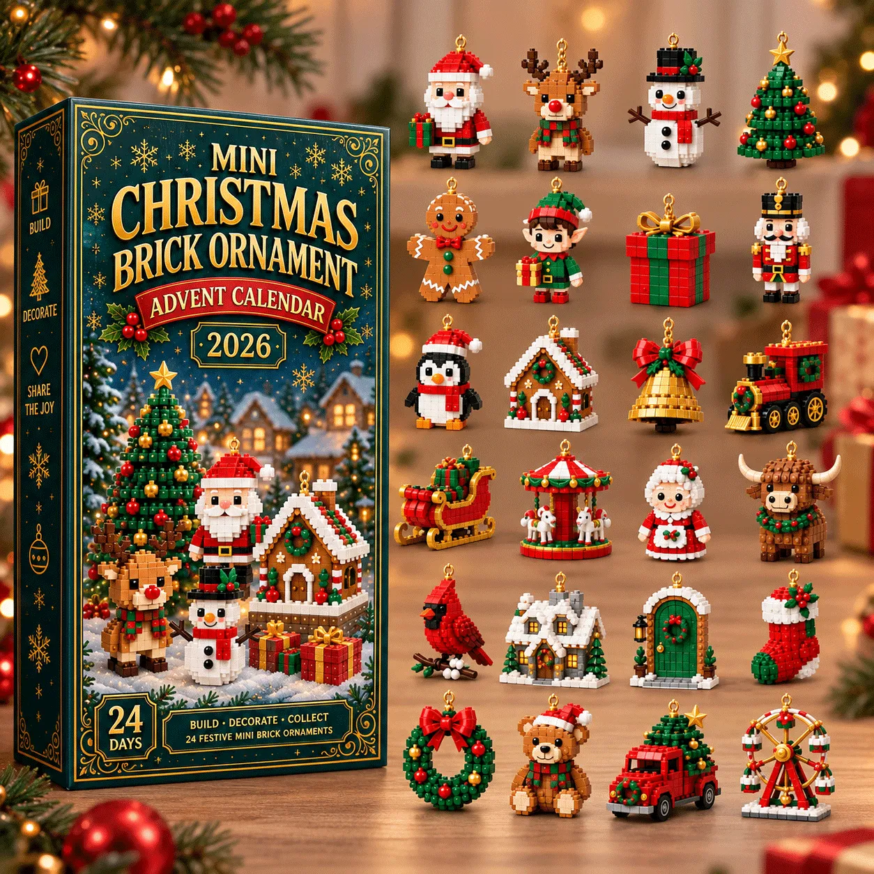 ⏳ Last Day 49% OFF – 🎄24-Day Mini Christmas Brick Ornament Advent Calendar | 24 Unique Bui