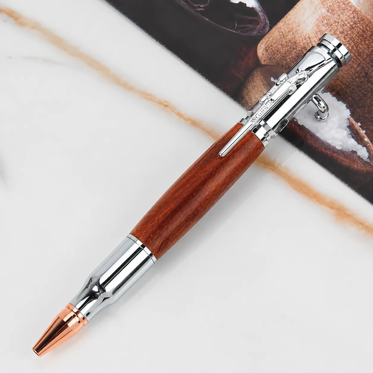 Silver 🖊Handcrafted by Jake Wilson🖊 Bolt Action Wooden Bullet Pen | Crafted From Real Wood & Bull
