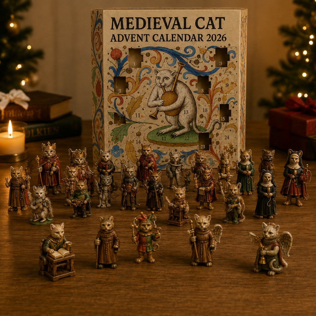 Medieval cat figures