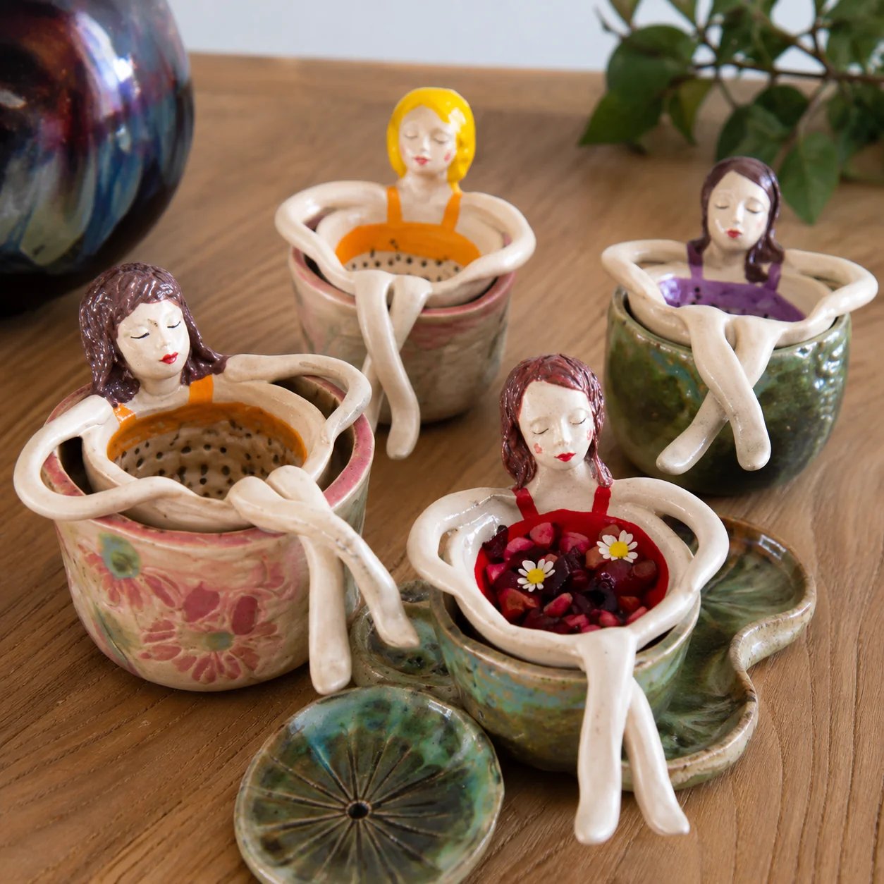 Whimsical Sitting Lady Ceramic Tea Strainer
