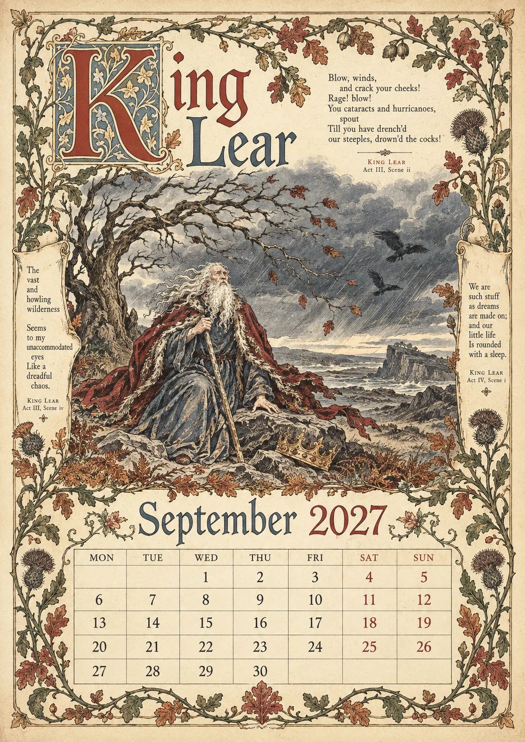 A Vintage Literary Year 2027 – 12 Plays Through the Seasons | Vintage Illustrated Wall Cal