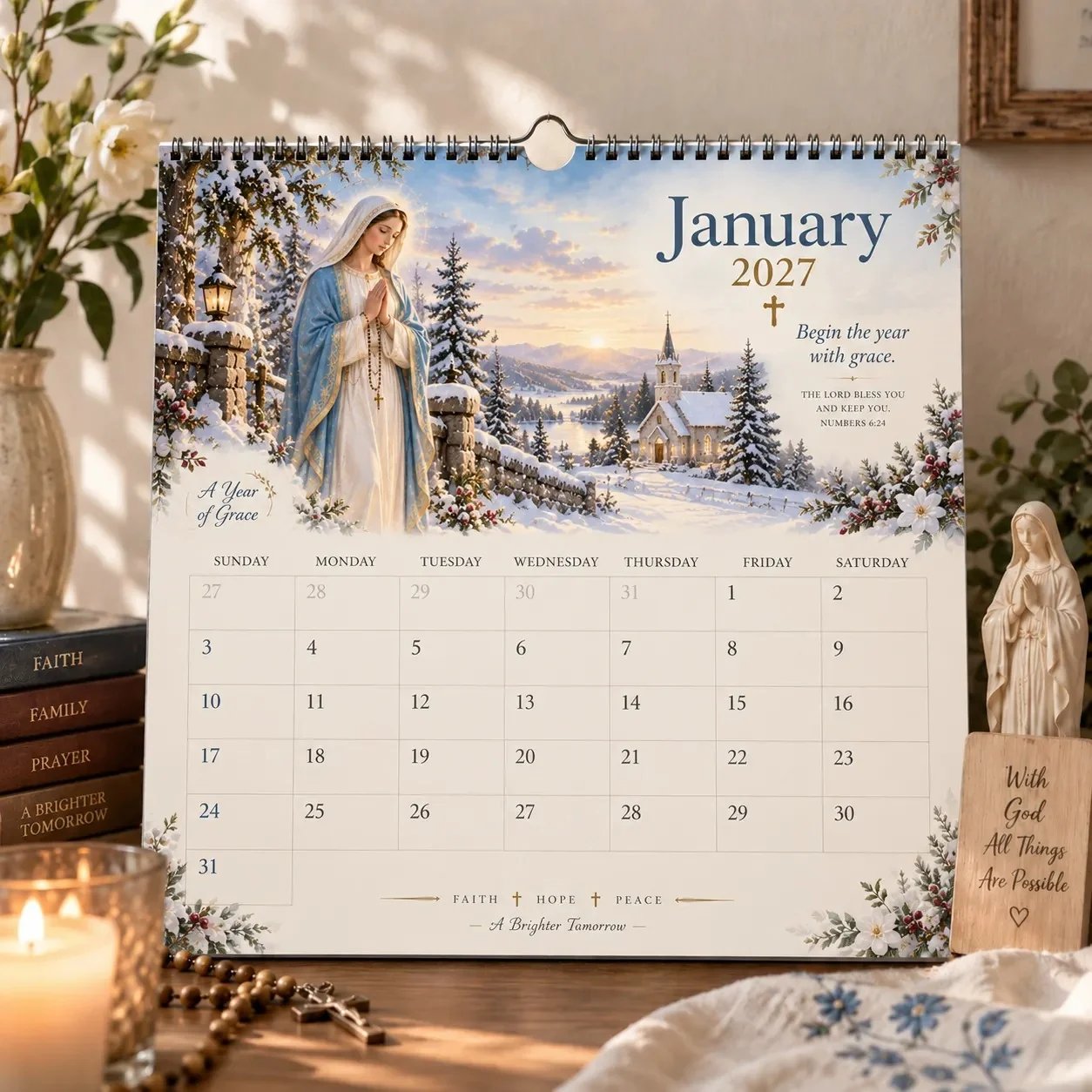 2027 Blessed Mother Wall Calendar – A Year of Grace, Hope & Prayer | Virgin Mary Christian