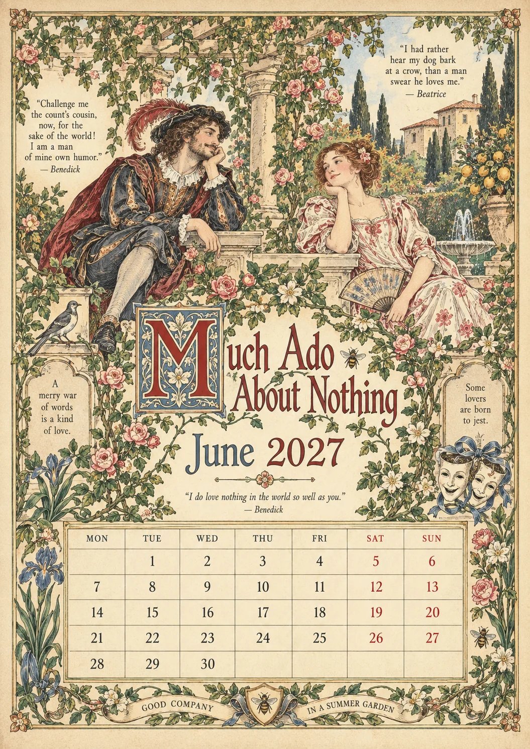 A Vintage Literary Year 2027 – 12 Plays Through the Seasons | Vintage Illustrated Wall Cal