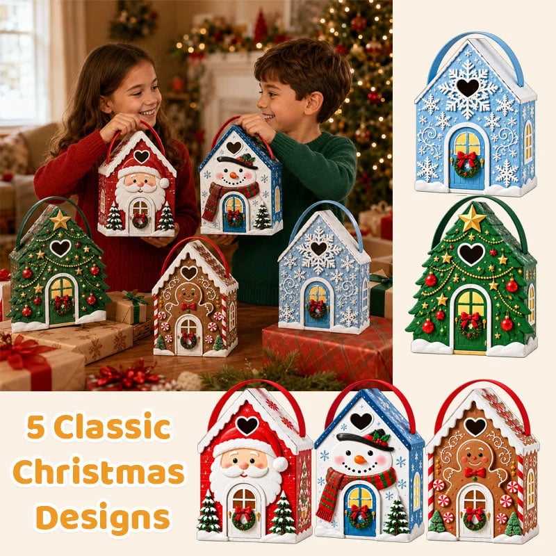 🏠🎄 Christmas Cottage Handle Gift Box — 5 Festive Designs, House‑Shaped Packaging with Carr