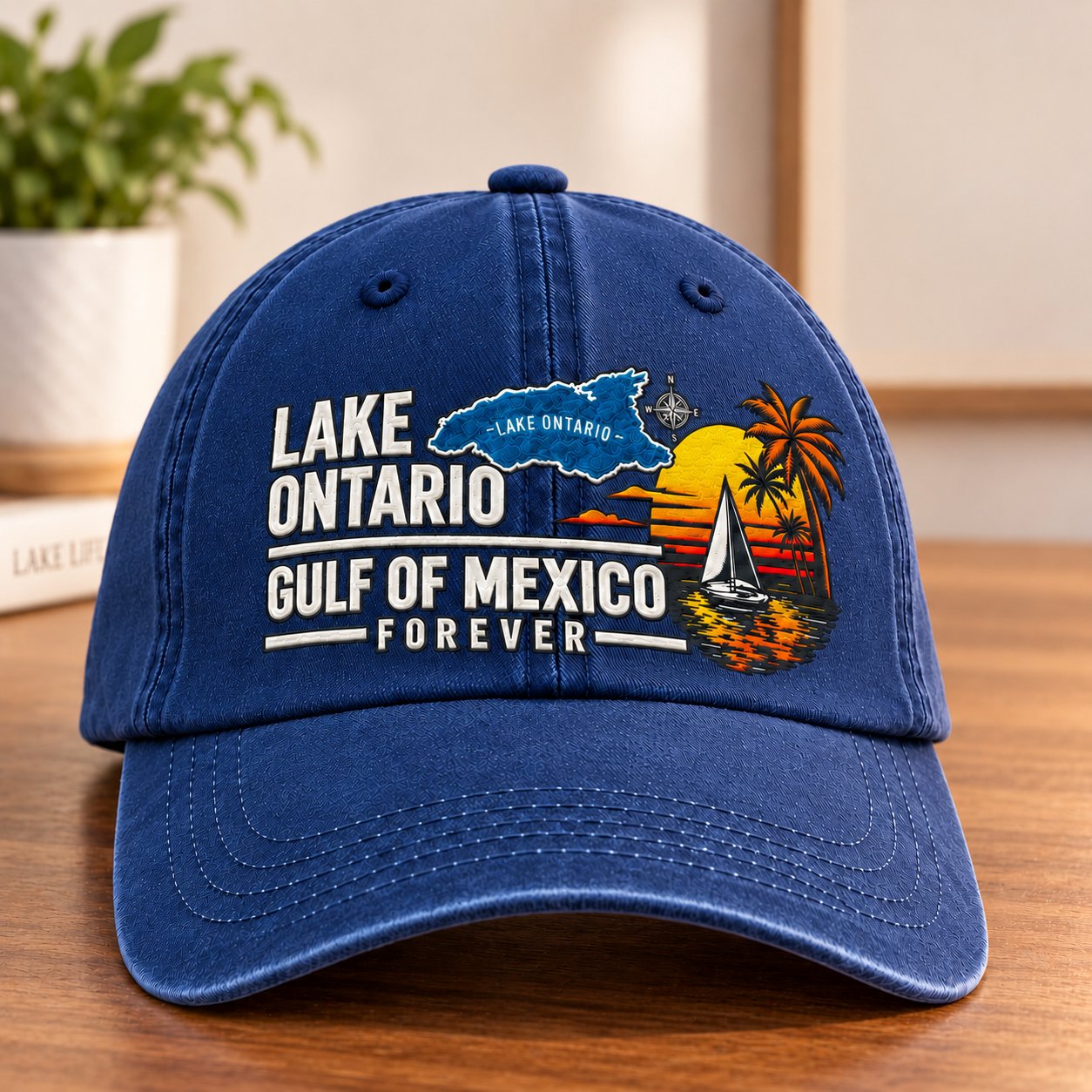 Navy Blue One-Size Fits Most 🔥LAST DAY 50% OFF - 🍁🌊Lake Ontario & Gulf Forever Vintage Embroidered Cap (🧢100% Cotton)