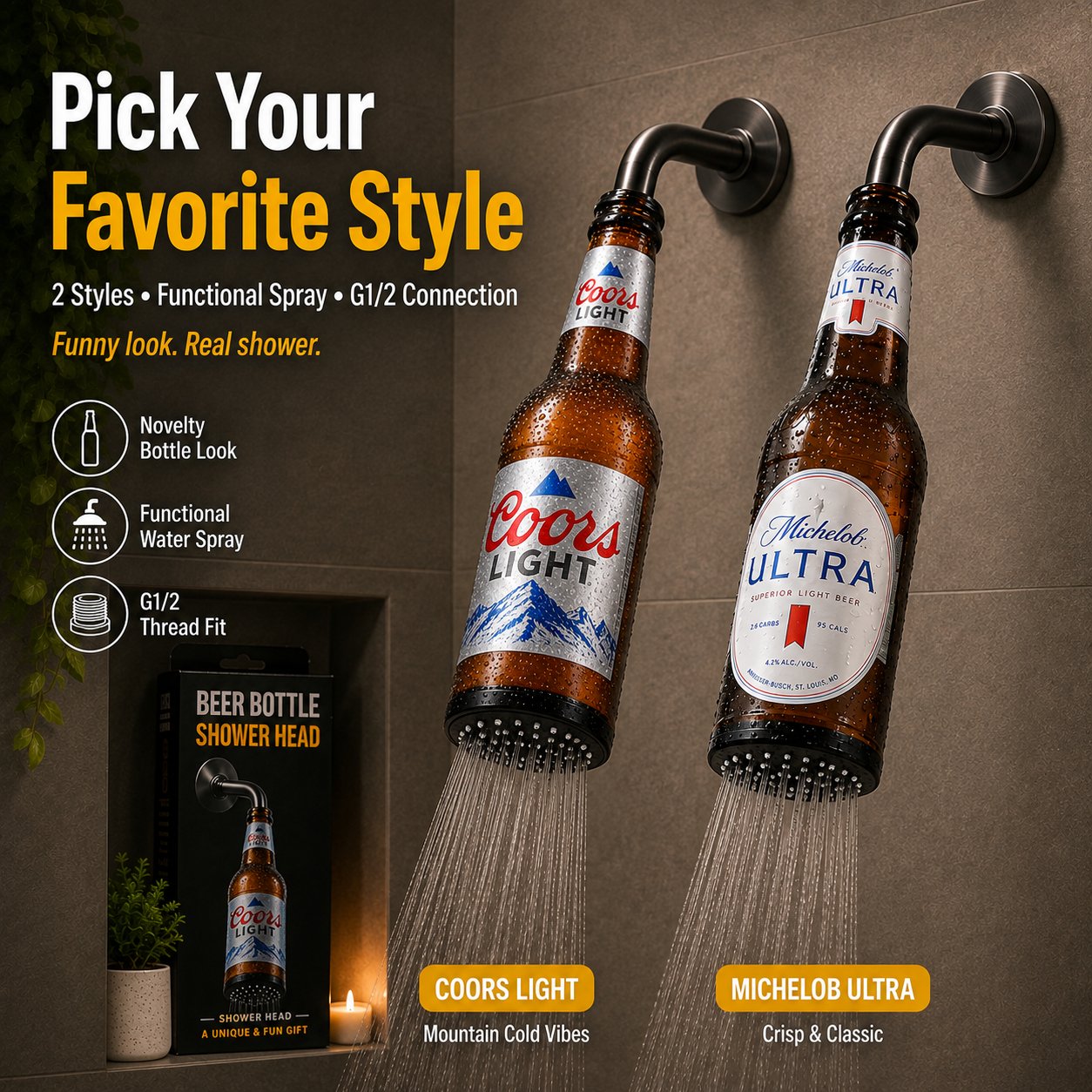 🍺 Funny Beer Bottle‑Shaped Shower Head