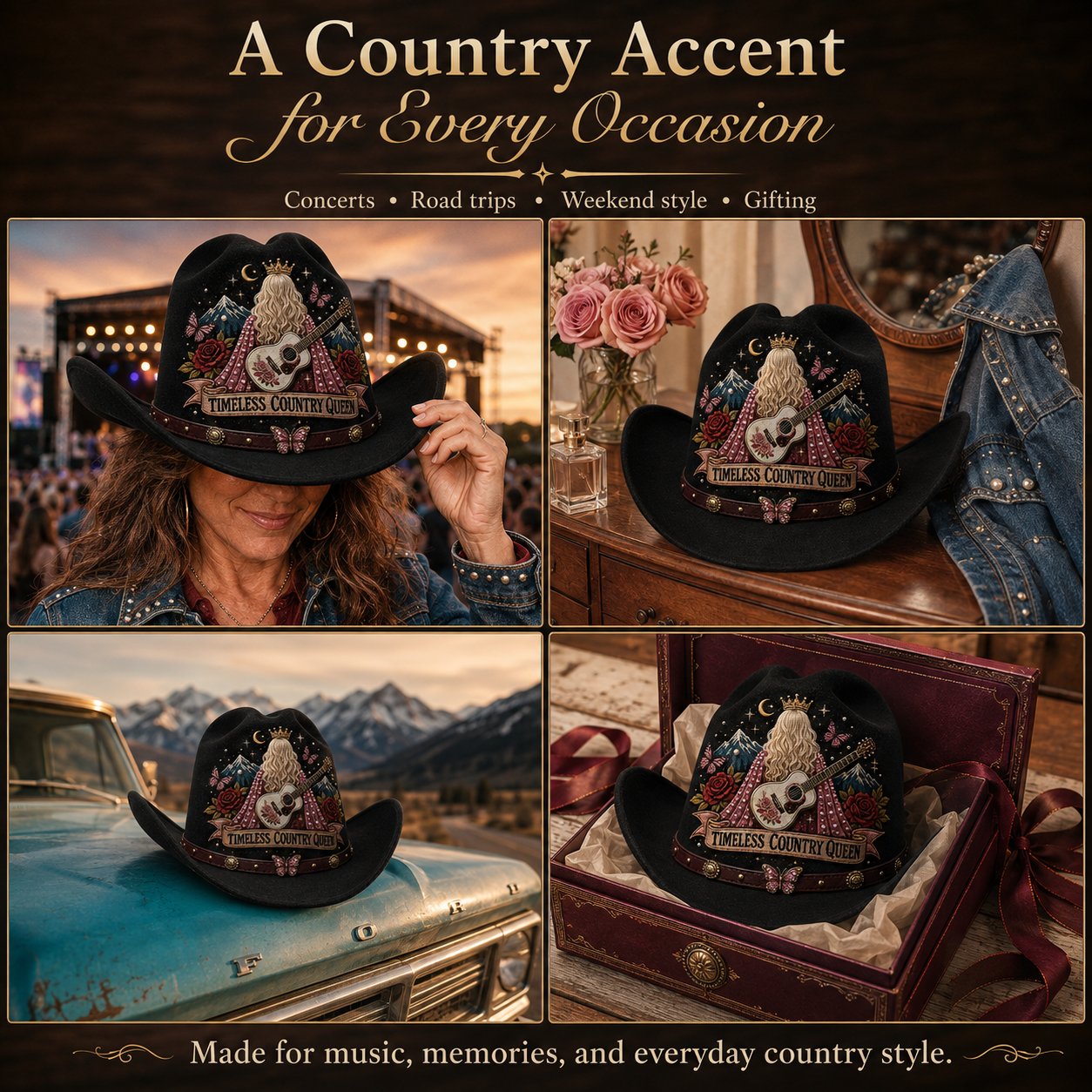 ⏳ Last Day 49% OFF – 🤠 Queen of Country 1946–2026 Tribute Cowboy Hat Collection | Premium