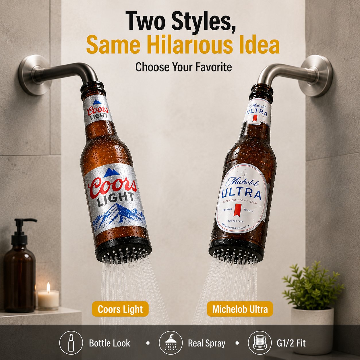 Coors Light 🍺 Funny Beer Bottle‑Shaped Shower Head