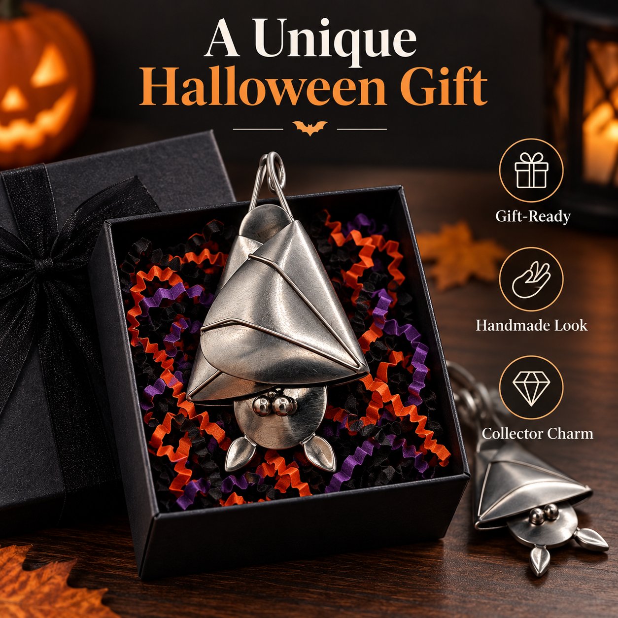 Handmade 3D Gothic Metal Bat Hanging Ornament