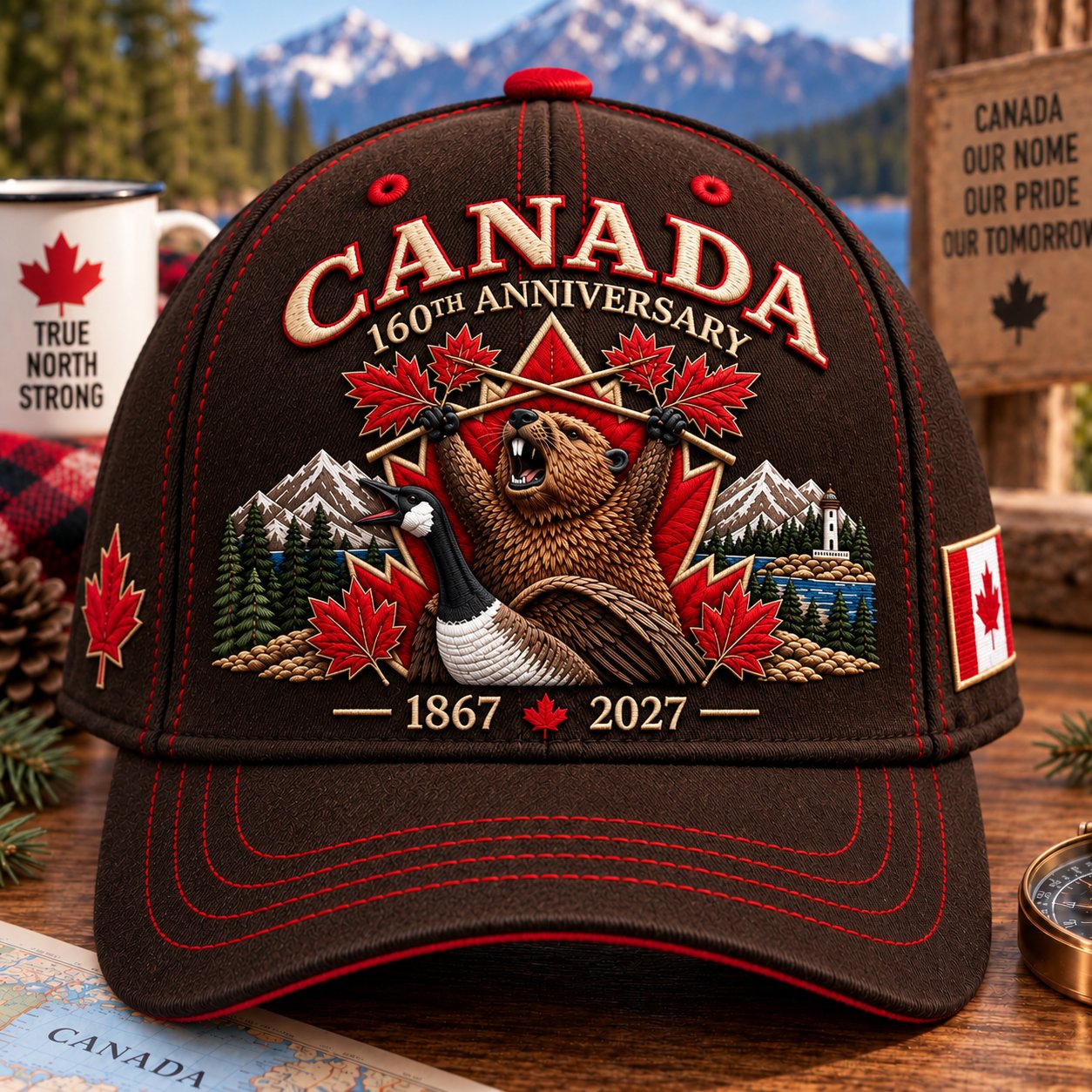 Dark Brown One-Size Fits Most 🔥LAST DAY 50% OFF - 🍁 Canada 160th Anniversary 1867–2027 - Premium Embroidered Heritage Ca