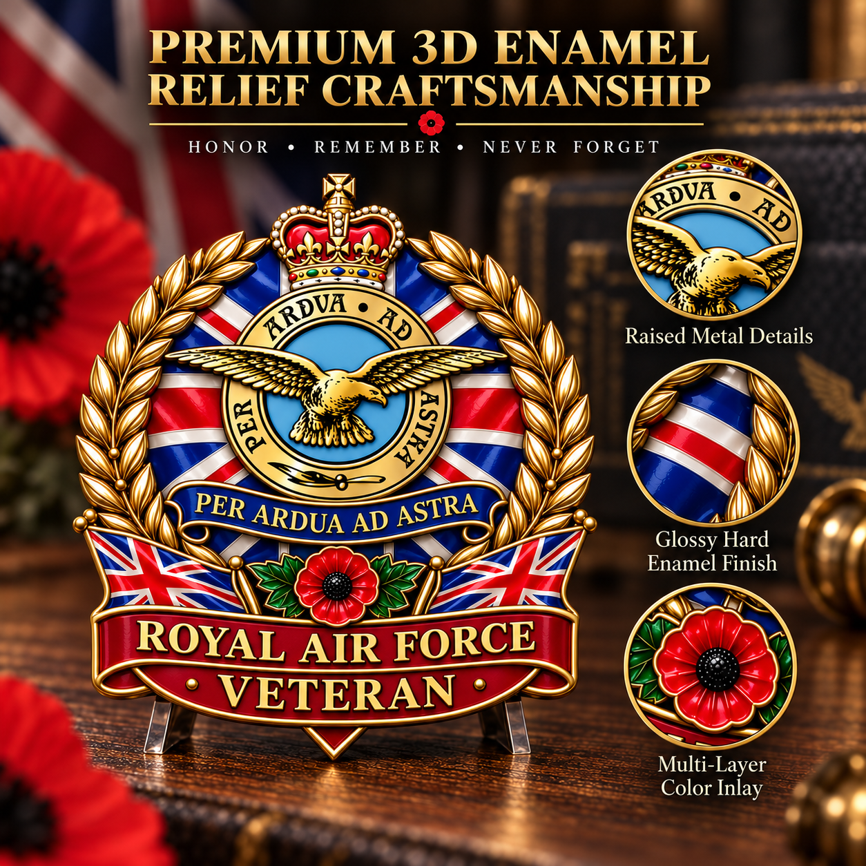 ✈️🇬🇧 Royal Air Force Veteran “Per Ardua Ad Astra” Remembrance Collectable Metal Badge