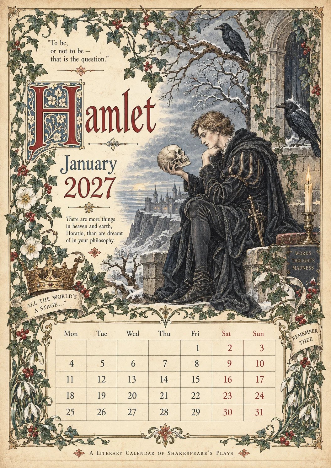 A Vintage Literary Year 2027 – 12 Plays Through the Seasons | Vintage Illustrated Wall Cal