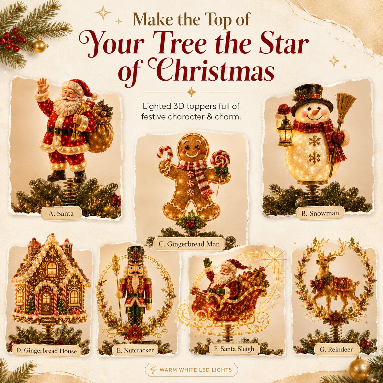 ⏳ Last Day 49% OFF – 🎅  Lighted Christmas Tree Topper Collection | 7 Festive Character Des