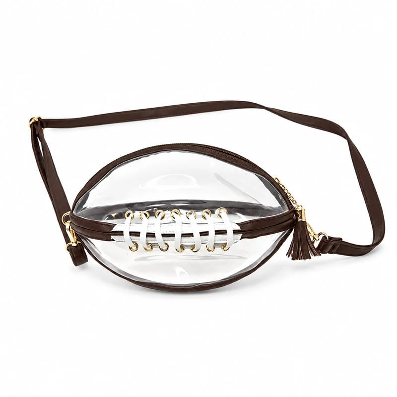 Brown 🏈 Clear Football-Shaped Crossbody Bag – Game-Day Style Meets Everyday Convenience ✨