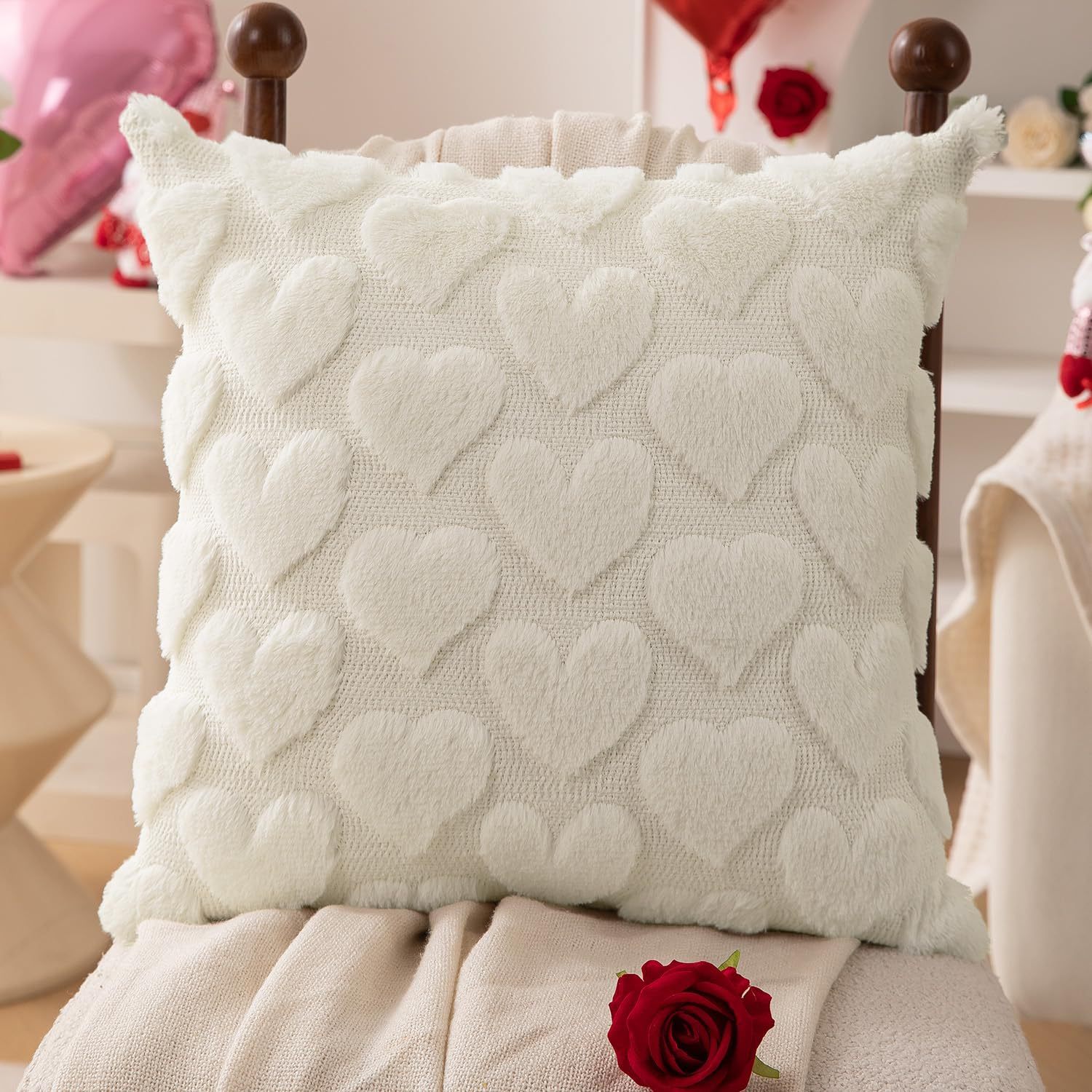 Heart Embroidered Plush Pillow Case Valentine Gift