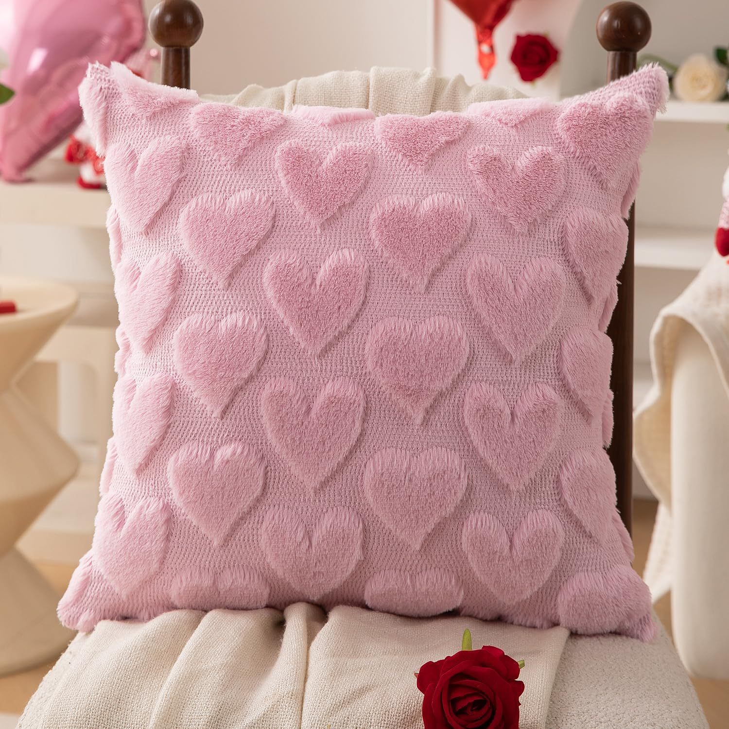 Heart Embroidered Plush Pillow Case Valentine Gift