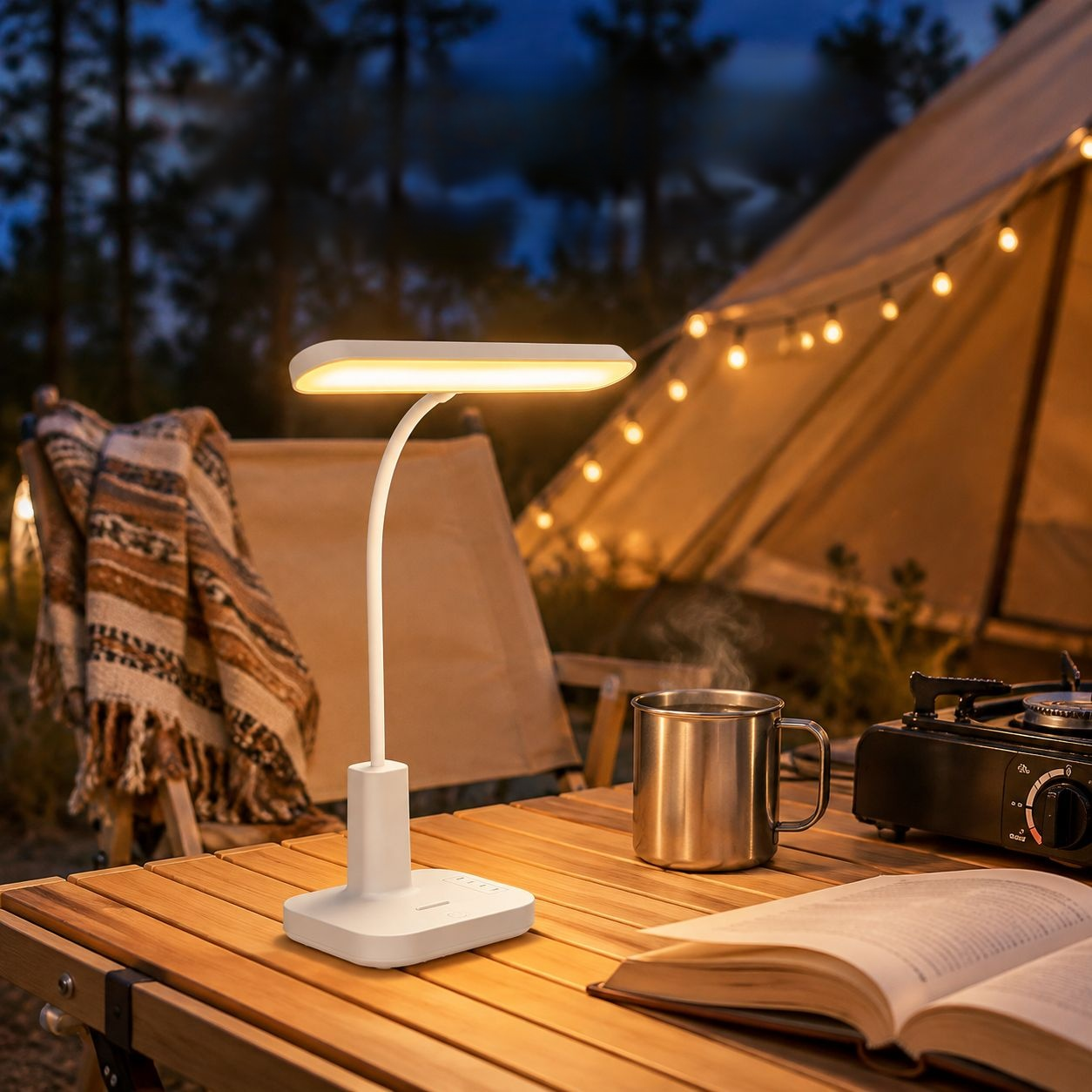 Foldable Bedside Light with Power Display