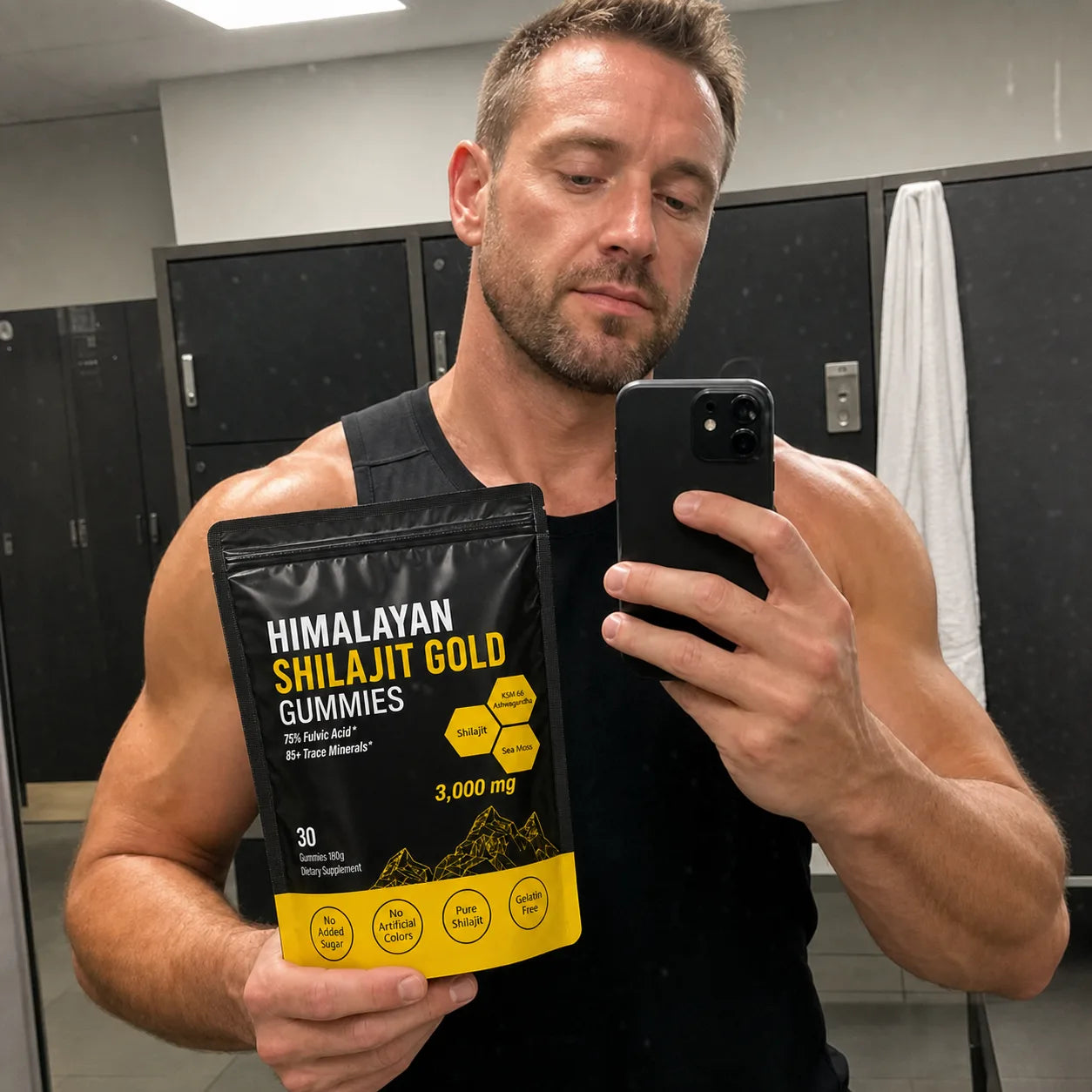 Gym customer holding MENRYX gummies