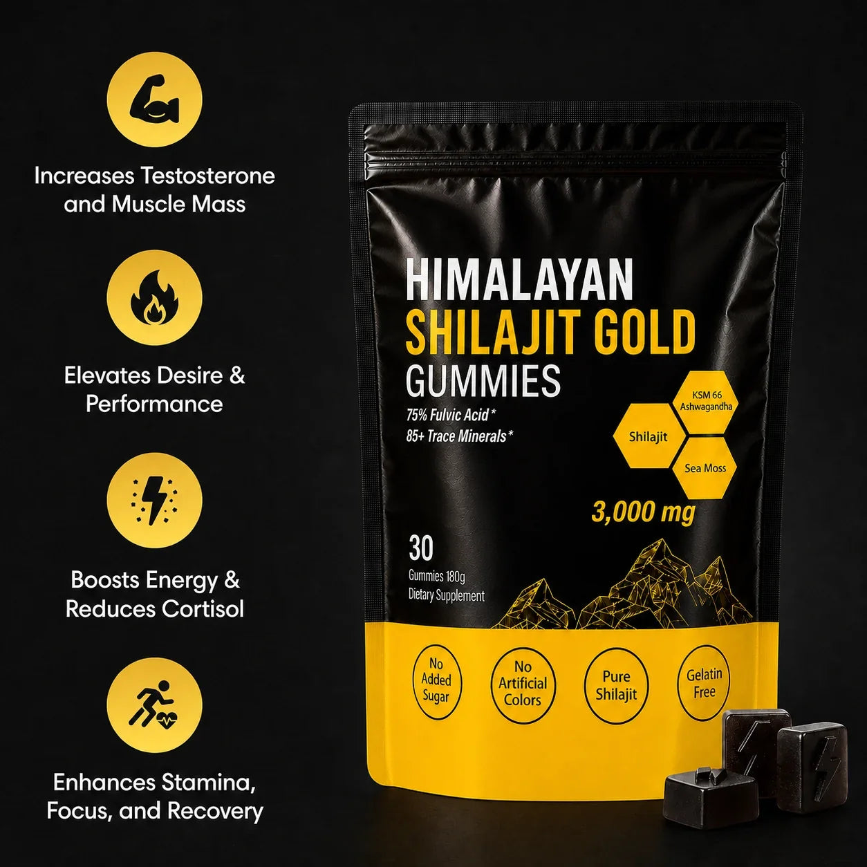 Menryx Himalayan Shilajit Gold Gummies pouch with daily performance benefits