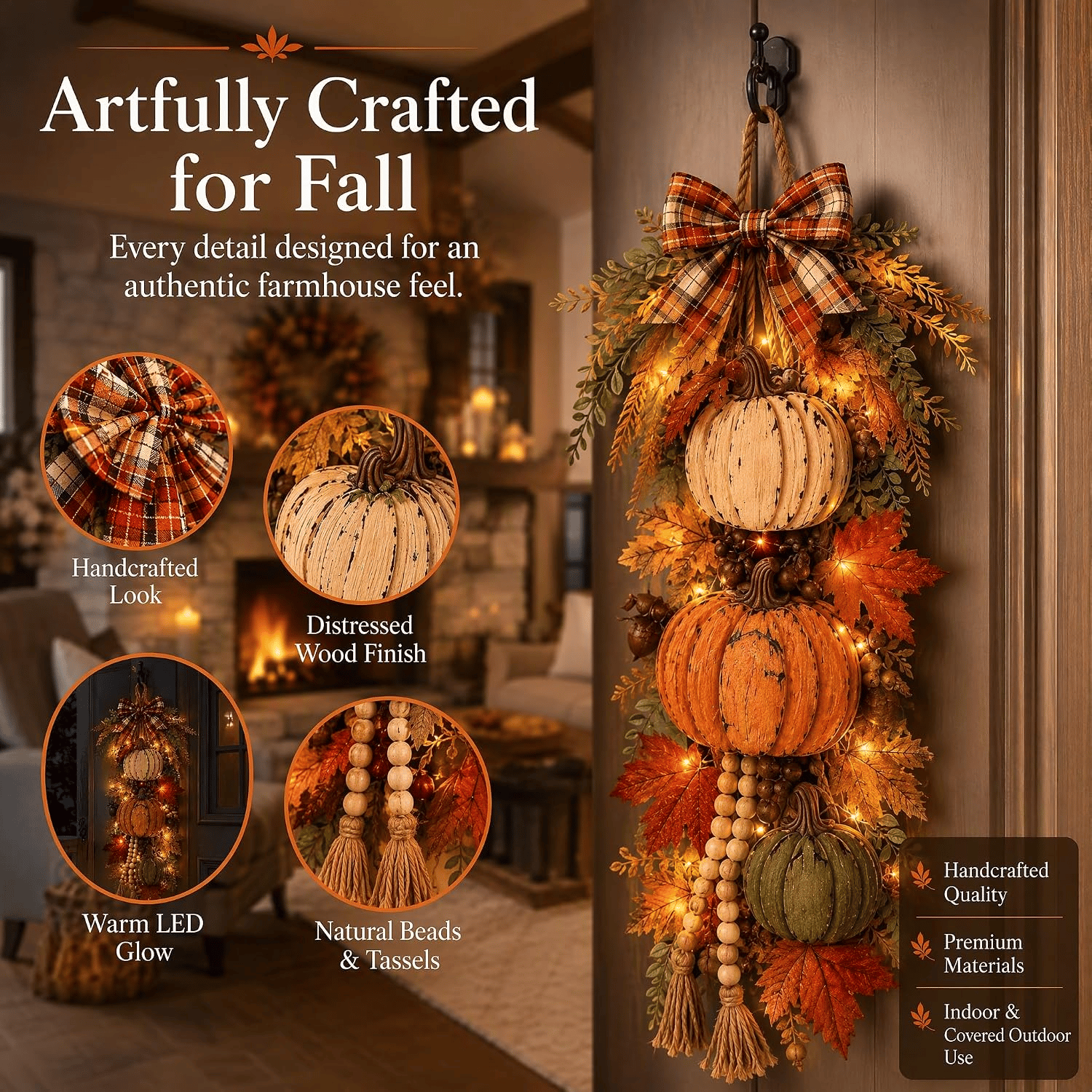 🔥Rustic Wooden Pumpkin Door Hanging🎃