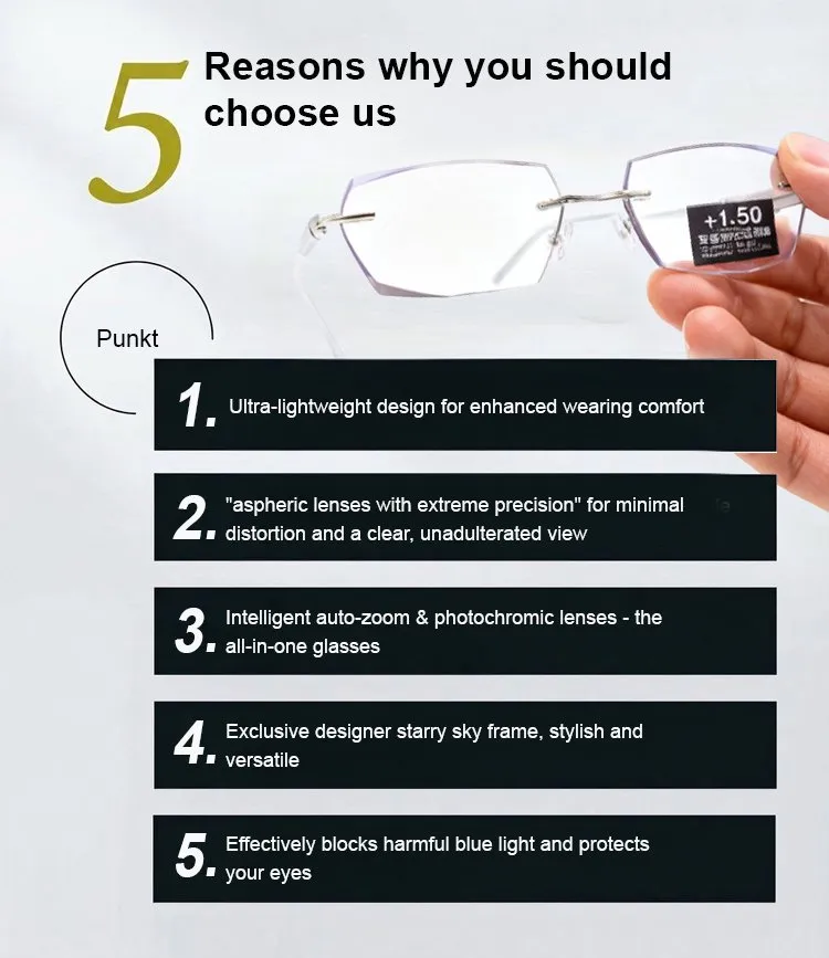 [Co-Created by Designers]Gypsophila Smart Zoom and Color-Changing Reading Glasses, Auto Focus Distance Near Progressive Multi-focus HD Vision
