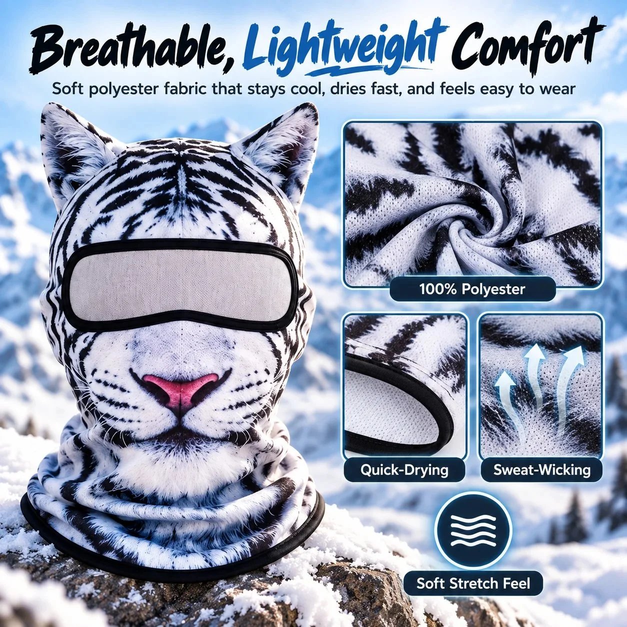 🐱✨3D Cat Ski Mask with Ears – 🤣Funny Windproof Balaclava for Skiing & Festivals
