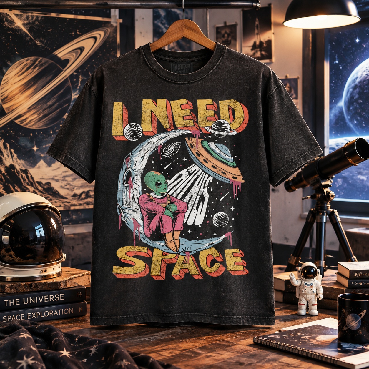 Retro Vintage Style Unisex T-Shirt, I Need Space Alien UfO Graphic
