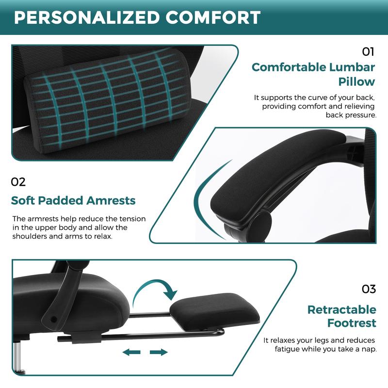 🔥Limited stock Only $29.9 today🎁Ergonomic Office Chair with Foot Rest and Adjustable Headrest, Mesh Swivel Rolling Task Chair