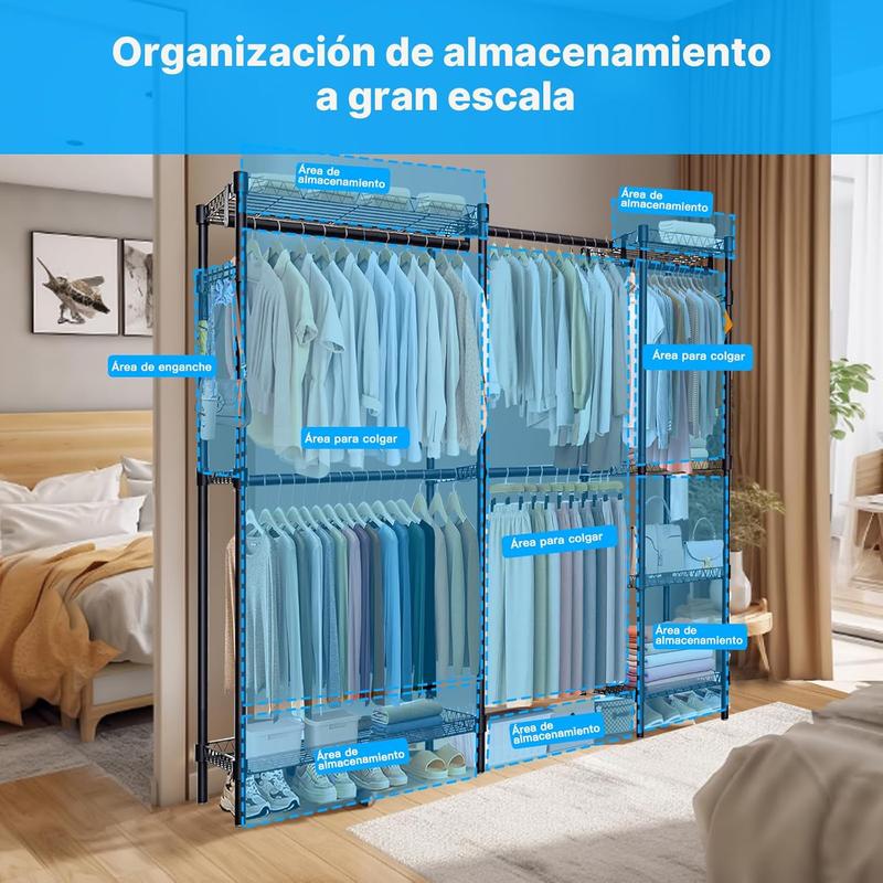 Clóset Armable de Metal Reforzado Perchero de Pie Organizador Ropa Grande