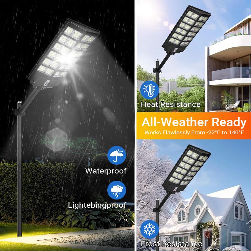 Qawtor Solar Street Light &ndash; Outdoor Security Light with Motion Sensor, 3 Modes, Remote Control, IP65 Waterproof