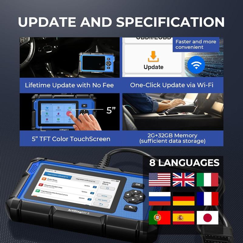 Escáner de diagnóstico automotriz AD600S OBD2 para ABS/SRS/Transmisión/Motor, 9 funciones de reinicio, actualizaciones gratuitas de por vida.