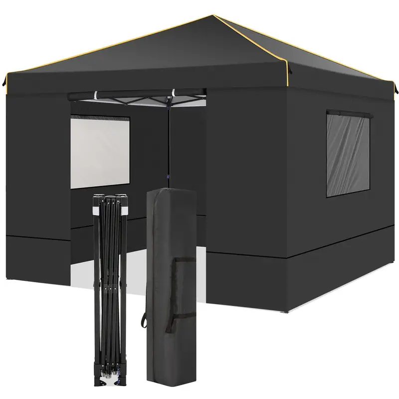 Gazebo con toldo emergente de tela Oxford impermeable portátil de 10x10 con ventanas de malla - Fácil de instalar, 4 estacas y cuerda - Adecuado para 8 personas, normalmente impermeable, soportes de aleación, cierre de cremallera