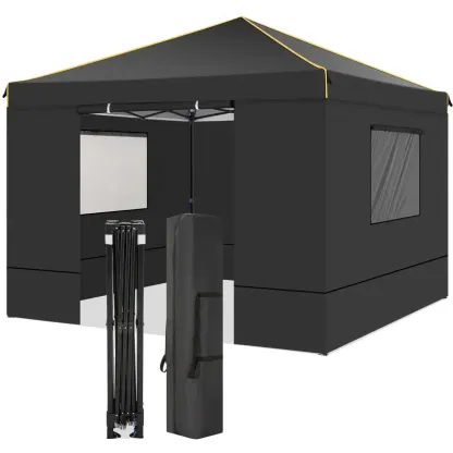 Gazebo con toldo emergente de tela Oxford impermeable portátil de 10x10 con ventanas de malla - Fácil de instalar, 4 estacas y cuerda - Adecuado para 8 personas, normalmente impermeable, soportes de aleación, cierre de cremallera