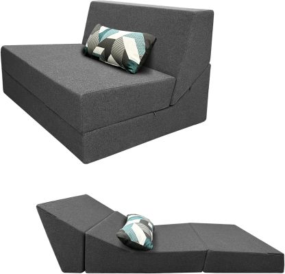 Nigoone - Sofá plegable tamaño Queen de espuma viscoelástica con 2 almohadas, sillón perezoso, triple futón, camas convertibles, funda lavable, gris oscuro