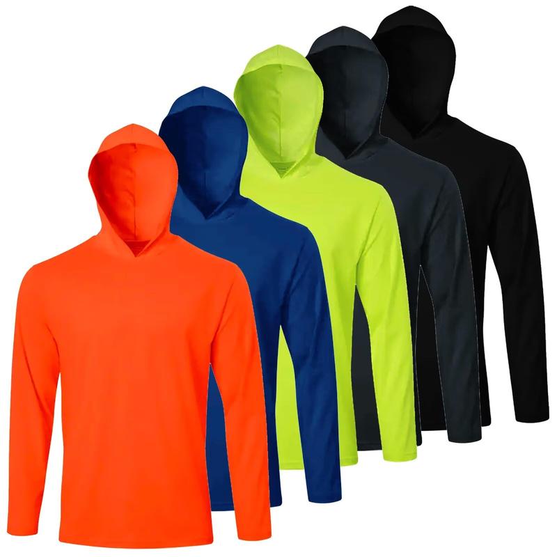 Paquete de 5 piezas | Camisa con capucha protectora solar para hombre, manga larga UPF 50+, ropa deportiva y de trabajo, ideal para pesca, senderismo y actividades al aire libre